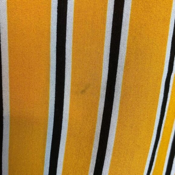 Backwoods Blouse Yellow Black white Button Down Striped Tie front long sleeve M - Picture 9 of 11